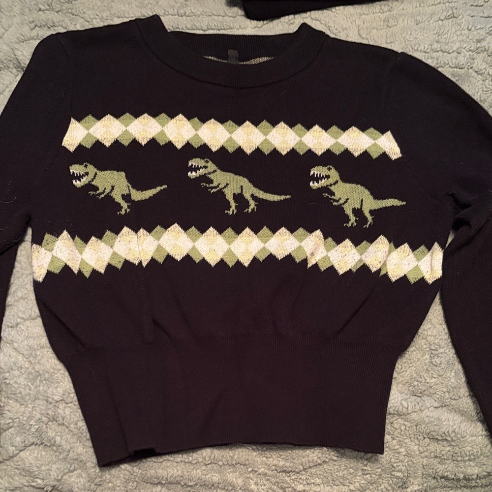 Black Sweater with Dinosaur Pattern